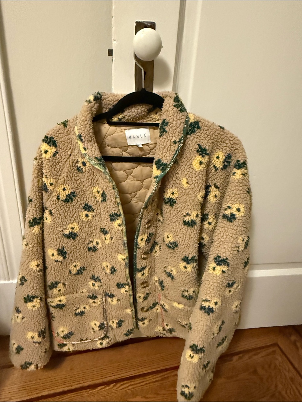 MARBLE Beige Teddy Jacket with Yellow Floral Accents
